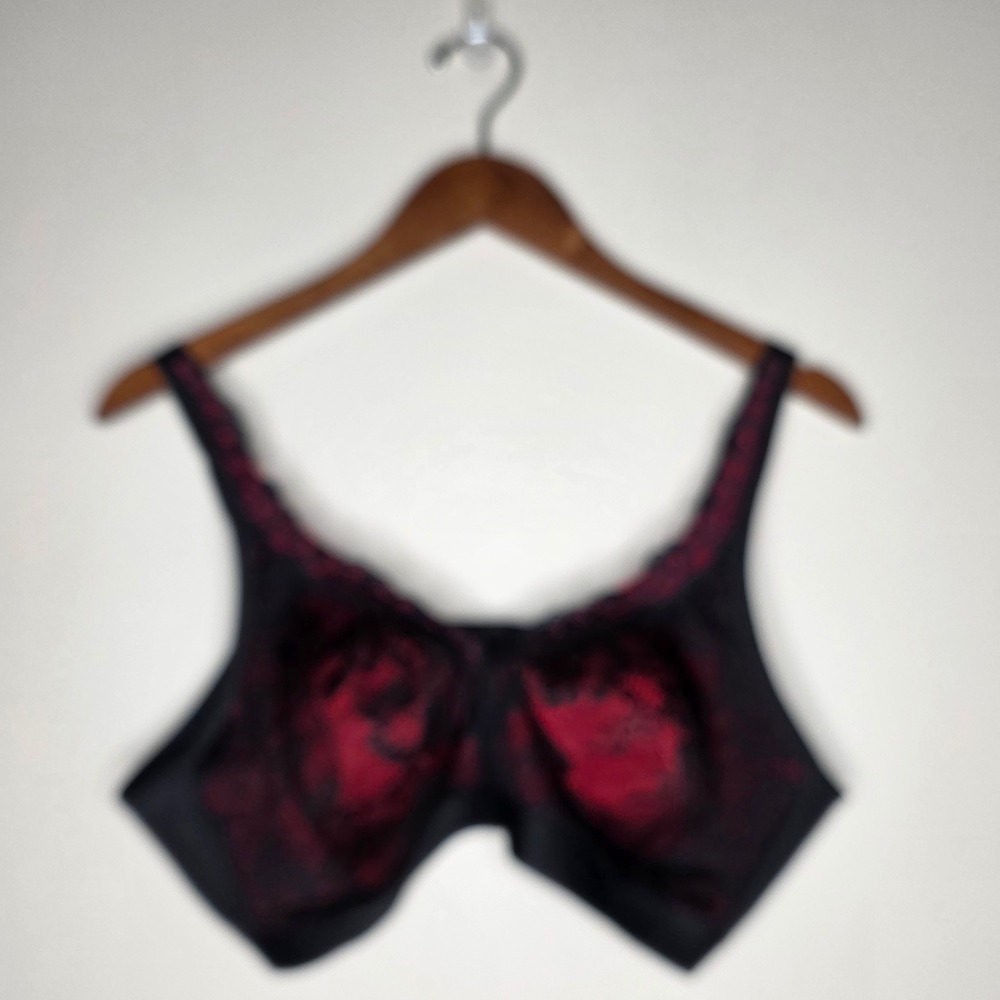 Cacique Full Coverage No-Wire Bra Womens 42C Black Red Lace Floral DL11030994